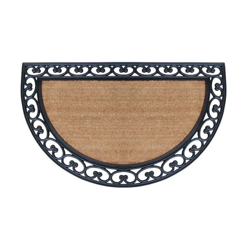 Berkie Half Round 48 in. x 30 in. Non-Slip Outdoor Door Mat, Black/Beige