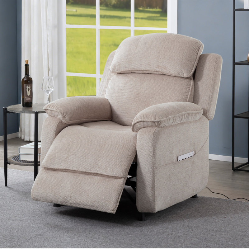 Fauteuil inclinable électrique kaki clair de 34,84 po, revêtement en chenille à cadre en bois massif, pour le bureau à domicile