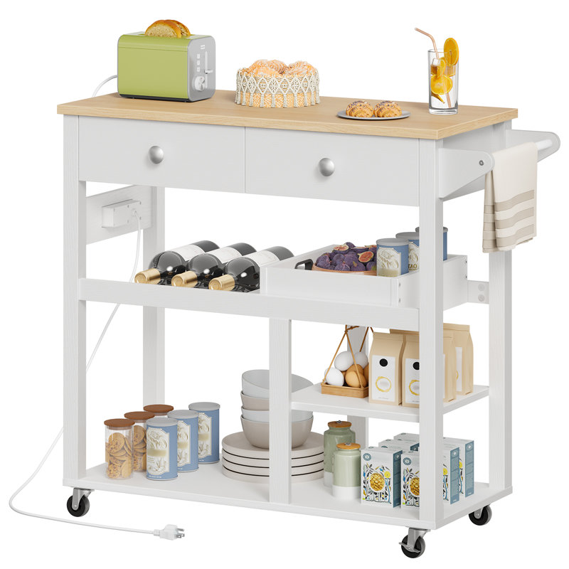 Kitchen Island Cart with Wheels & Drawers