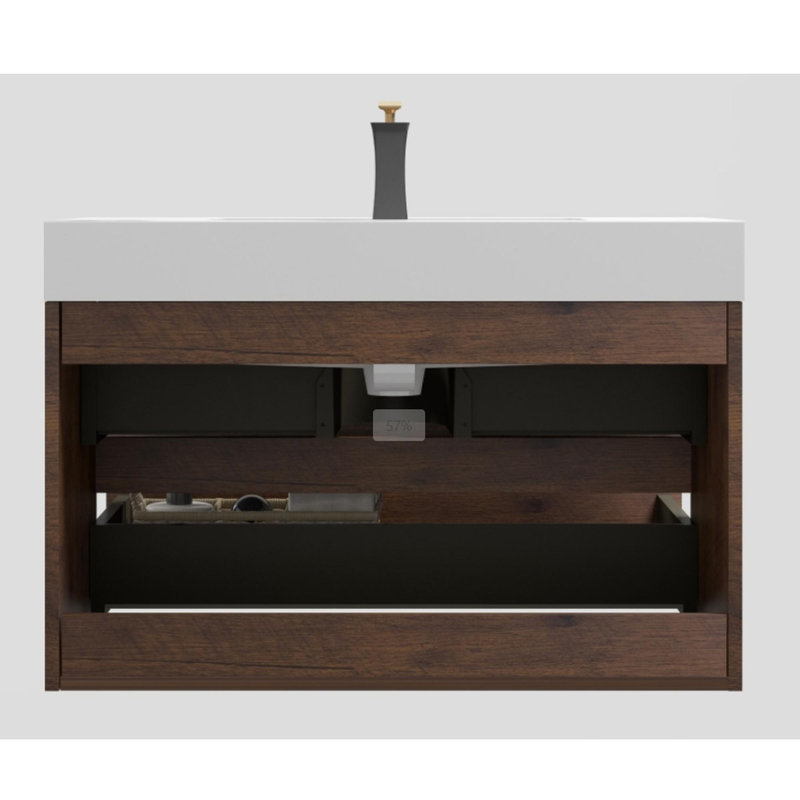 Meuble-lavabo moderne avec lavabo, Noyer, Blanc