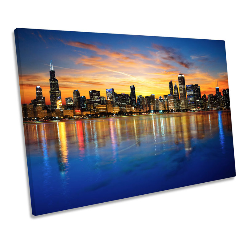 Chicago Illinois Sunset Skyline - Wrapped Canvas Print, 91.4cm H x 137.2cm W x 4cm D