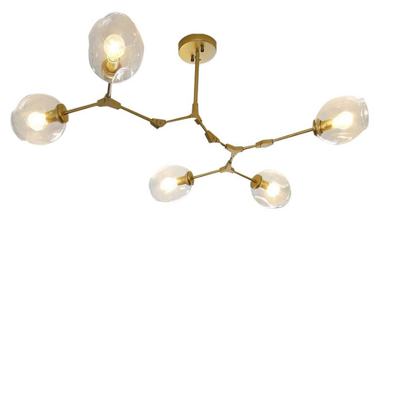 Lustre à cinq globes avec barres dorées