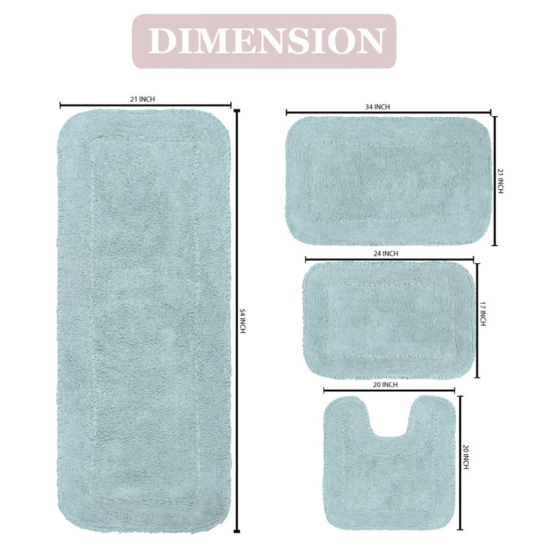 Aceyon 4 Piece Cotton Bath Rug Set, Sky Blue