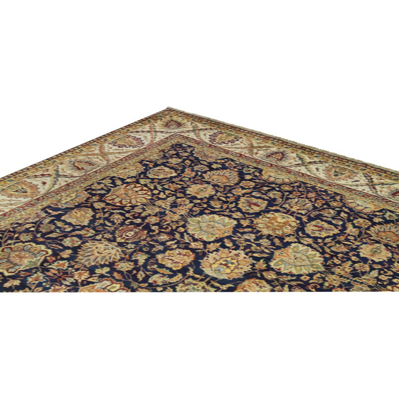Tapis unique noué à la main bleu / brun / crème de haute qualité