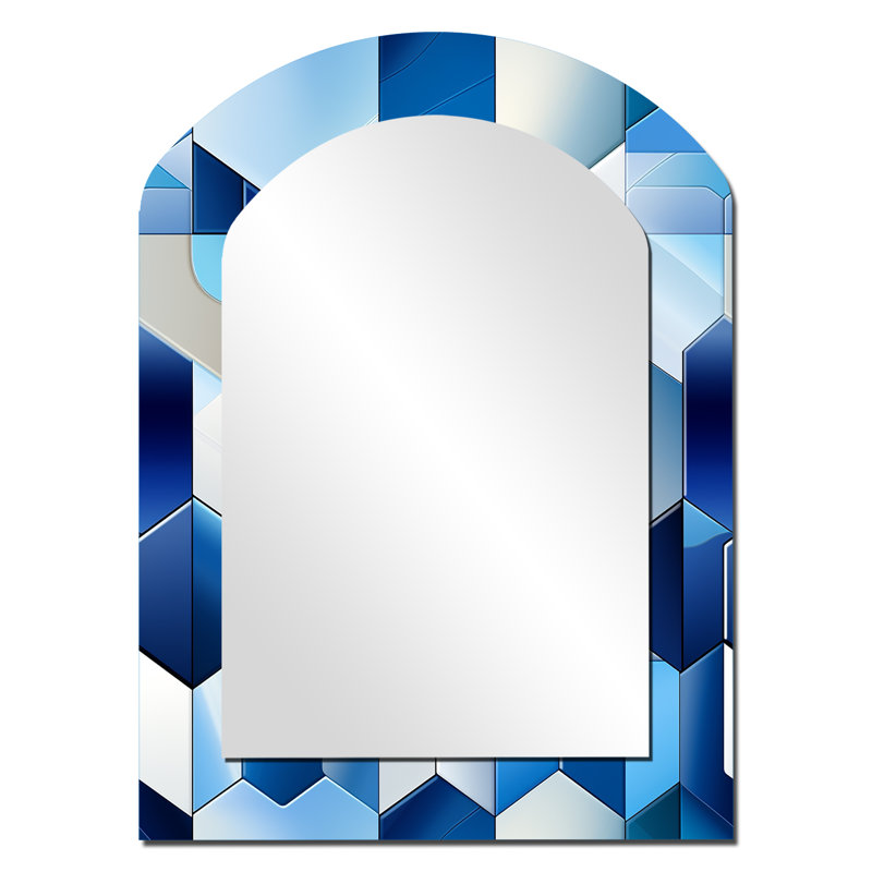 Roeper minimaliste blanc et bleu à motifs géométriques géométriques - miroir de forme unique géométrique, grand miroir mural bleu, impression sur métal