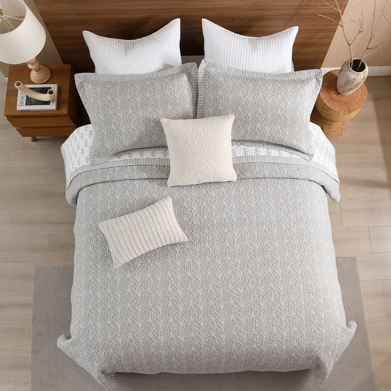 Dduoxin 100% Cotton 98×90 inch Quilt Sets - 1 Quilt with 2 Pillow Shams, Gray, Queen Quilt + 2 Standard Shams