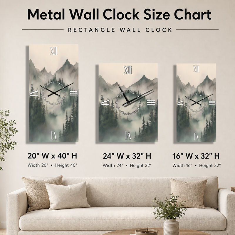 Arbre balayé par le vent sur la colline II - Horloge murale en métal Nature, H 32 po x l 24 po - Rectangle