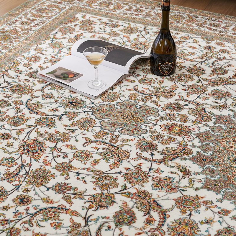  Tapis à motif floral lavable Shokesh, Rectangle de 5 pi x 8 pi