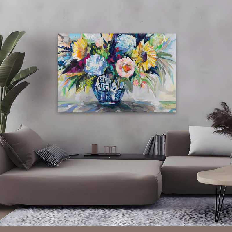 Bleu et bouquet gingembre Pop Art, H 32 po x l 48 po