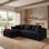 Canapé modulaire en L en flanelle avec ressorts ensachés et canapé modulaire en L, canapé convertible à assise profonde moderne, canapé rembourré pour le salon, noir
