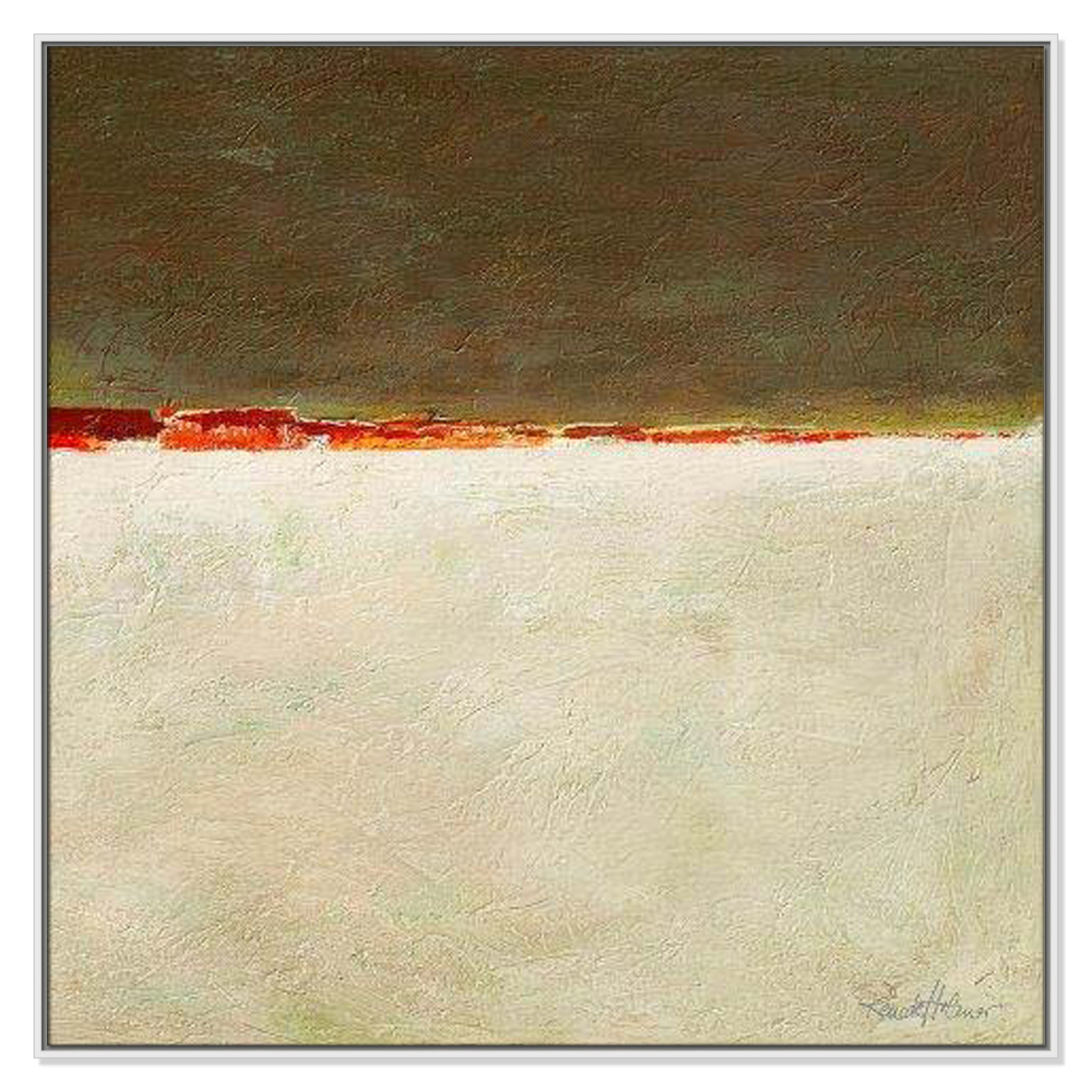 Orange Horizon I by Renate Holzner, 46.5'' H x 46.5'' W x 2'' D, White Framed