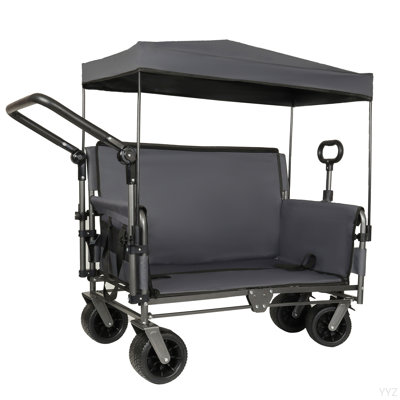 3-In-1 Folding Wagon With Bench Seat & Rear-Mounted Folding Tabletop – 500Lbs Capacity, 9"X4" Beach Tires For Camping, Beach