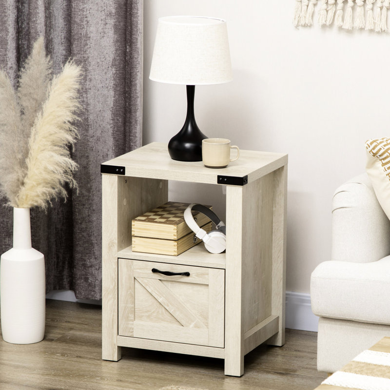 Table d'appoint rustique en chêne avec tablette de rangement