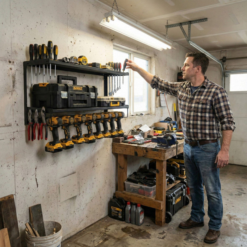 Rangement robuste pour outils électriques en métal avec 7 supports de perceuse et fixation murale