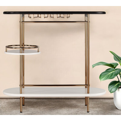 Gold Black and White Metal Oval Bar Cart With Wine Storage by HomeRoots