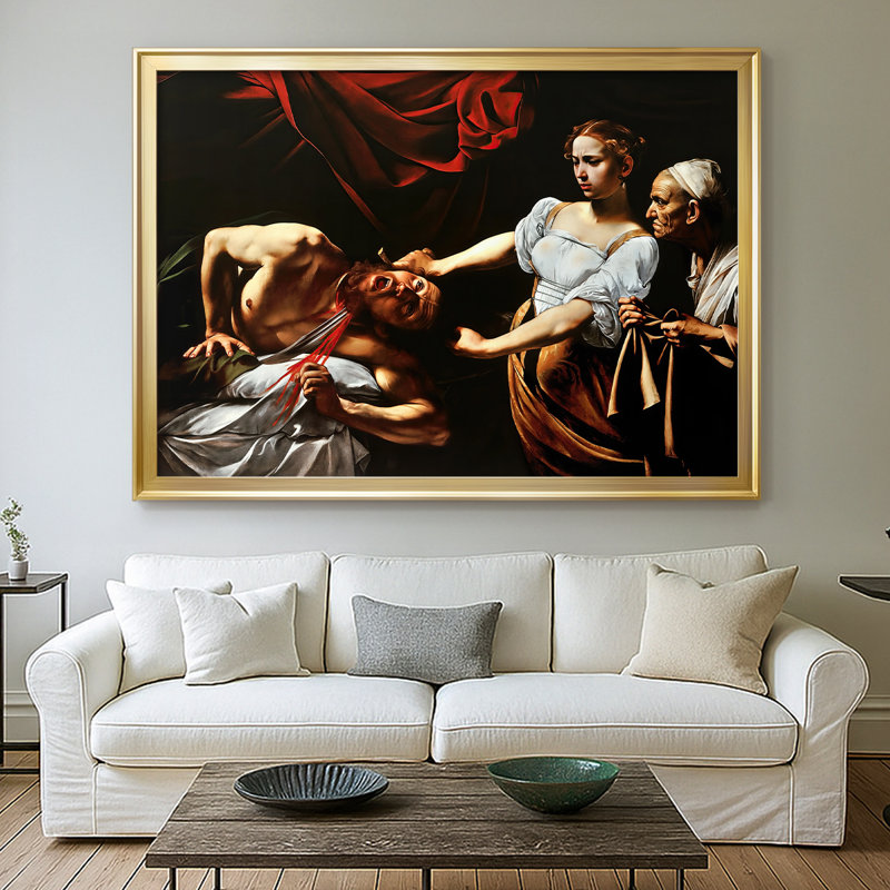 «Judith Beheading Holofernes-Caravaggio», toile tendue avec châssis-c. 1599-1602, 26,5 x 36,5, Framed Canvas, Or