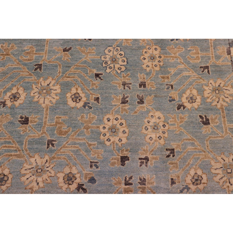 Tapis vert / bleu en laine noué à la main 7 pi 11 po x 9 pi 9 po Abbigail Southwestern