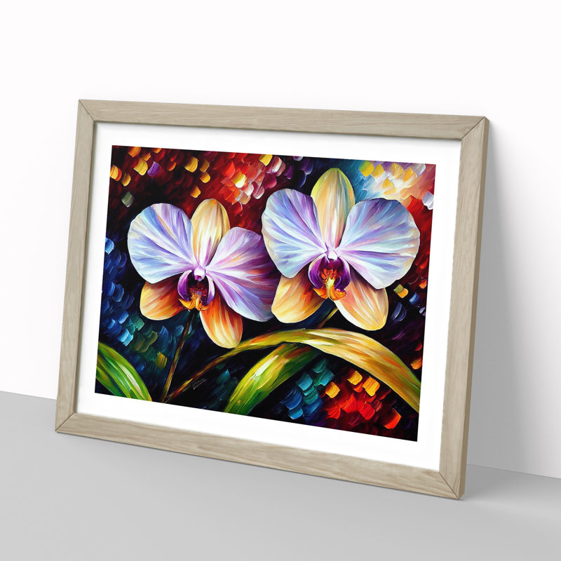 Orchid Flower Painting Vol.1 Abstract - Single Picture Frame Print, 34cm H x 46cm W, Oak