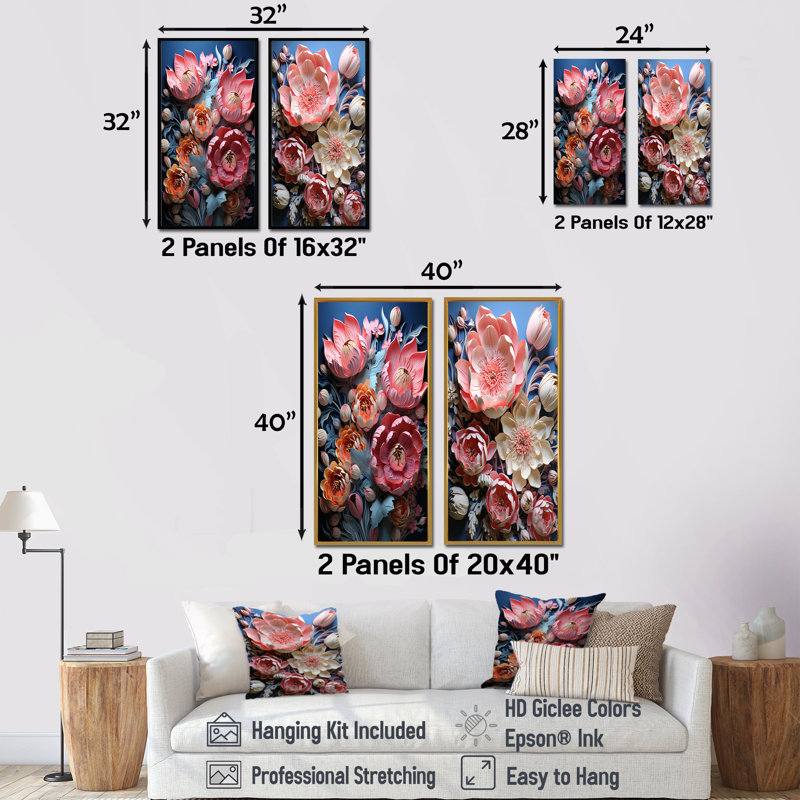 Ensemble de 2 Tulipes néon Bloom, H 32 po x l 33 po, Cadre flottant noir