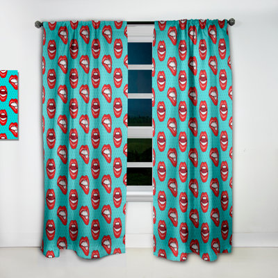 Lips Pattern in Retro Pop Art Style - Abstract Modern Teen Blackout Curtain Single Panel