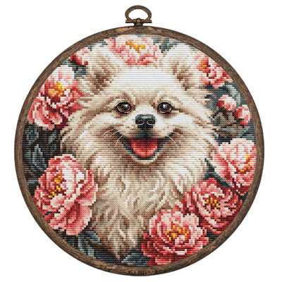 Kit de broderie au point de croix compté « Portrait de Spitz » avec tambour à broder par Luca-S BC237L