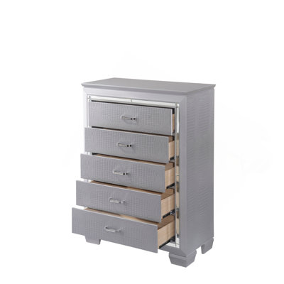 1 miroir de commode haut moderne à cinq tiroirs avec quincaillerie de finition chromée
