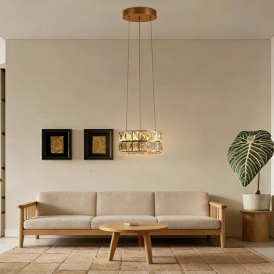 Modern Crystal Chandelier For Dining Room And Living Room - Dimmable LED Ring Pendant Light With Adjustable Height And Color Temperature (2700K-6000K)