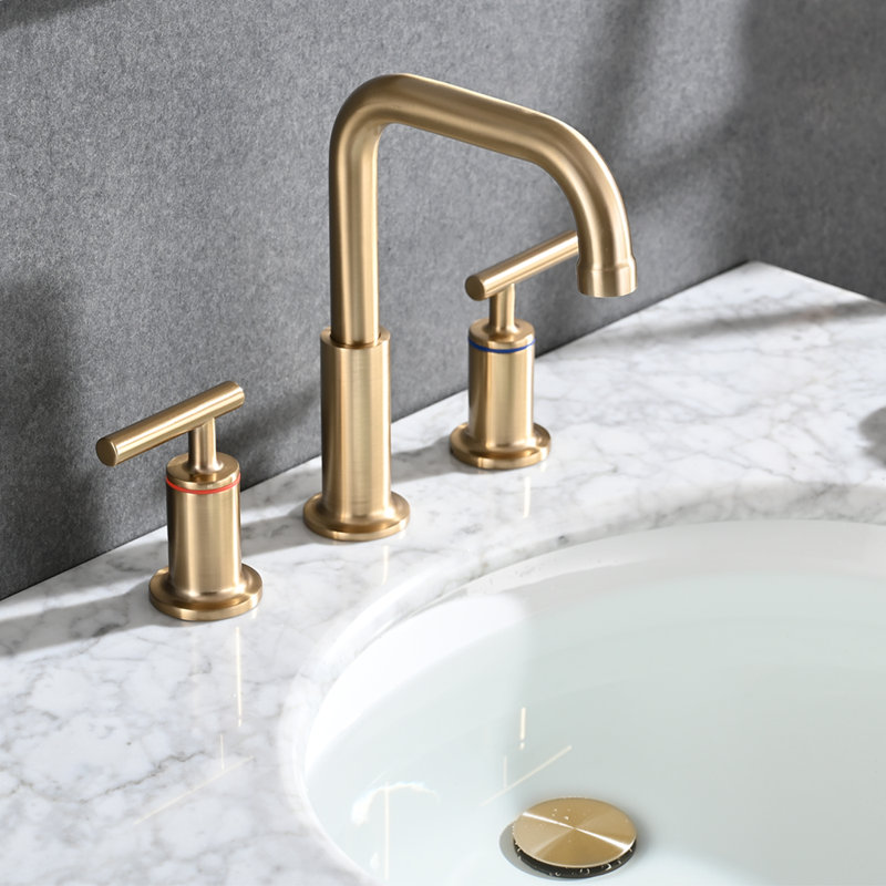 Robinet de salle de bain à large entraxe avec bonde, Or brossé