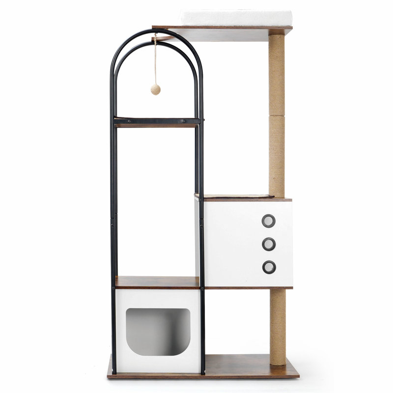 Modern Multi-Level Black and White Cat Tree with Scratching Posts
