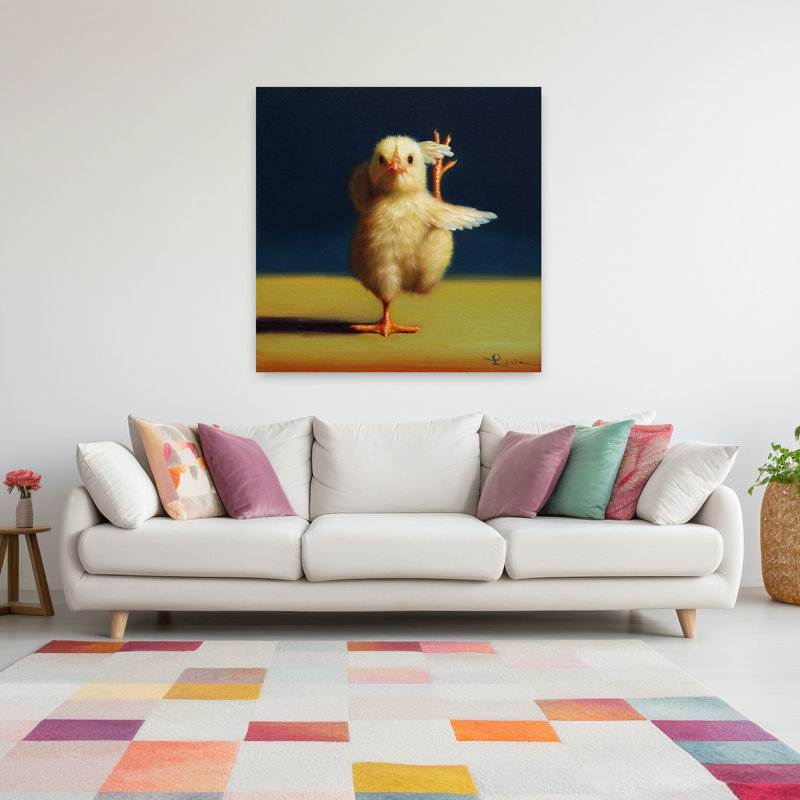 Art contemporain urbain avec oiseau poussin de yoga, H 48 po x l 48 po