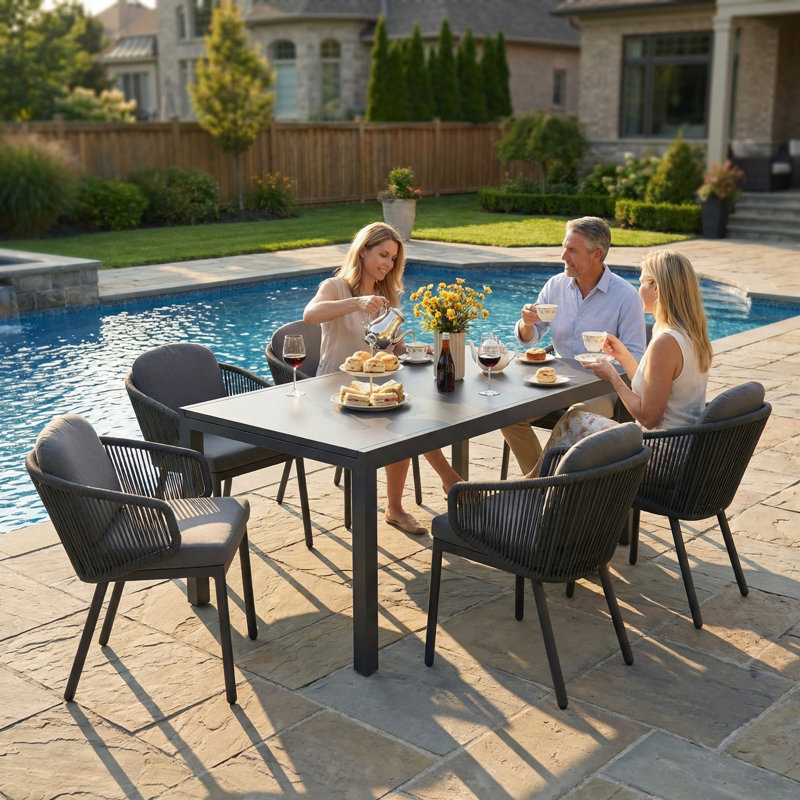 6- Person Aluminum Outdoor Patio Dining Set With Extendable Table  And Cushions