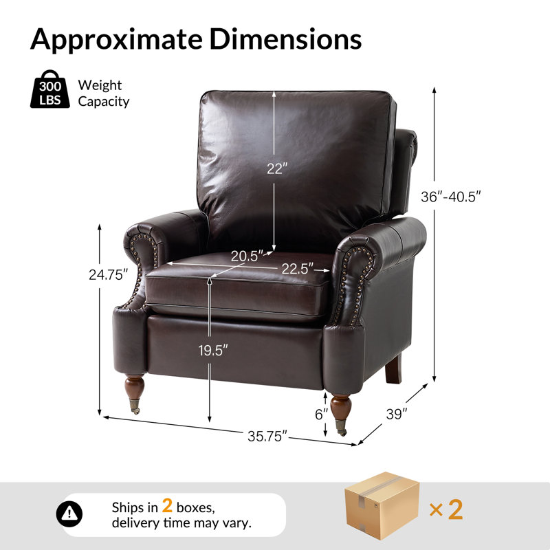 Ensemble de 2 fauteuils en cuir véritable ciré à l'huile Stanton avec garniture cloutée et pieds avant de roulettes, Espresso