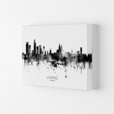 Liverpool England Skyline Black White City Name by Michael Tompsett - Print