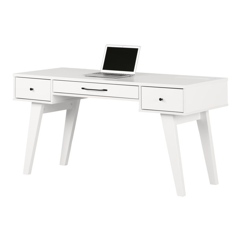 White Scandinavian Computer Desk with Power Outlet and USB Ports