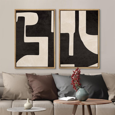 Geometric Line "Abstract Brown Black Wabi Sabi Minimalist Extra Large Framed Artwork Wall Pictures