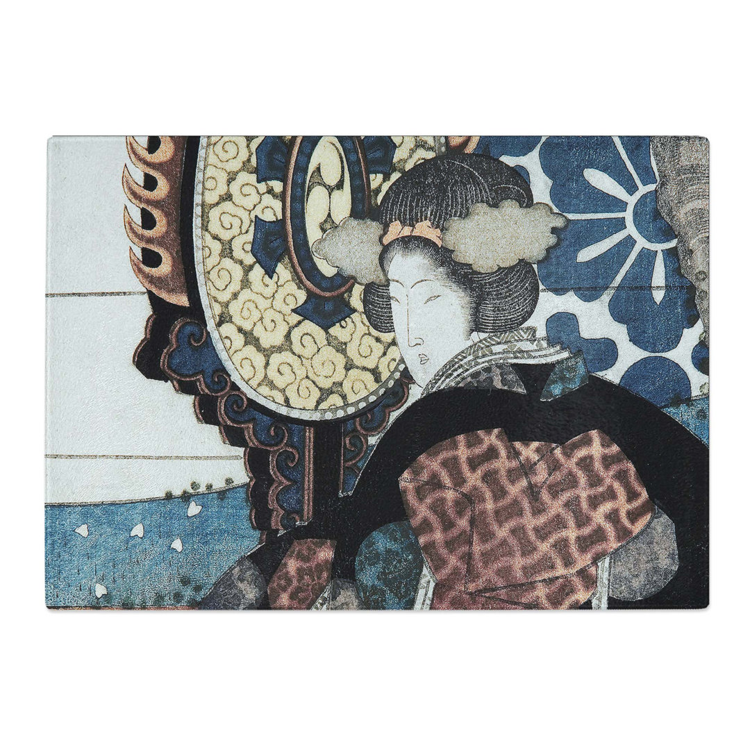 Tempered Glass Women Playing a Drum by Yashima Gakutei Chopping Board