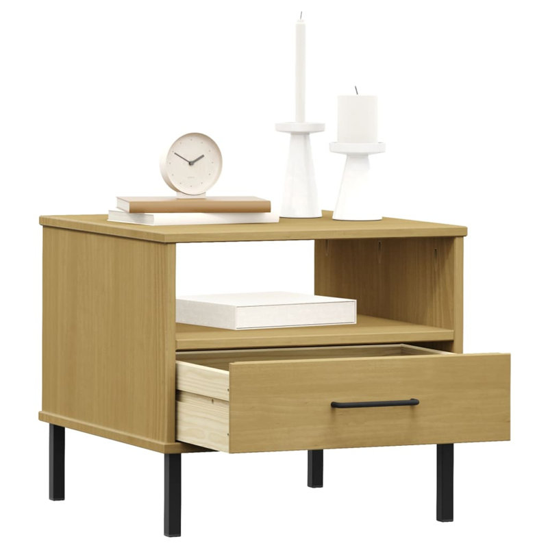 Kirina 50cm W Solid Wood Bedside Table, Brown