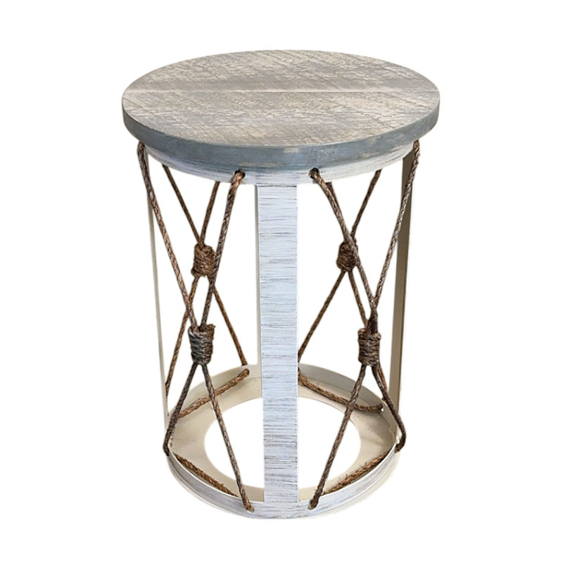 Cottage Cylinder End Table with Knotted Rope Accent, 25" H x 17" W x 17" D, Gray