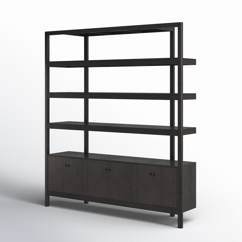 Reza Solid Wood Bookcase, Worn Black
