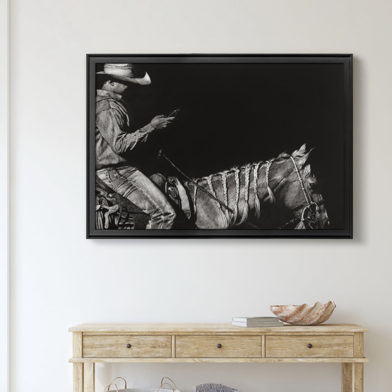«Cowboy Scratchboard II» - Cadre photo, impression sur toile, Noir, H 18,5 po x l 24,5 po x P 1,5 po