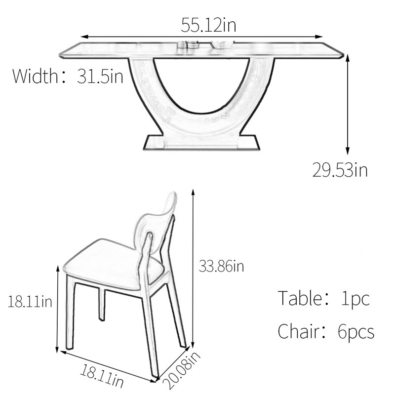 Solid wood carbon steel dining table set, 29.53"H x 55.12"L x 31.5"W