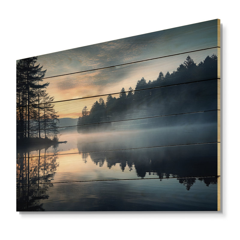 «Morning Mist Sunrise By The Lakeside», impression de paysage de lac sur bois, H 30 po x l 40 po x P 0,78 po