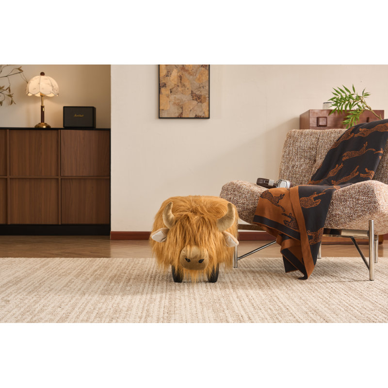 Tabouret ottoman en forme de vache des Highlands - Meuble pour chambre d'enfant, salle de jeux ou salon, Brown