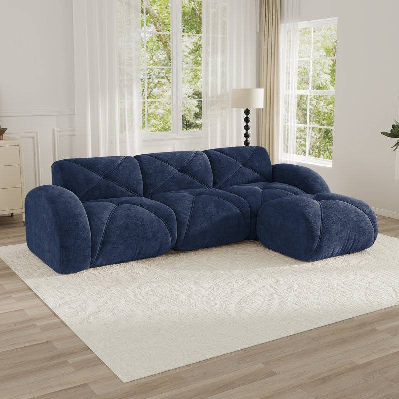 Boneless L-Shaped Soft Velvet Fabric Sofa, 32D High-Density Foam, No-Assembly Base, Non-Slip Design, Movable Ottoman Suitable For Living Rooms.