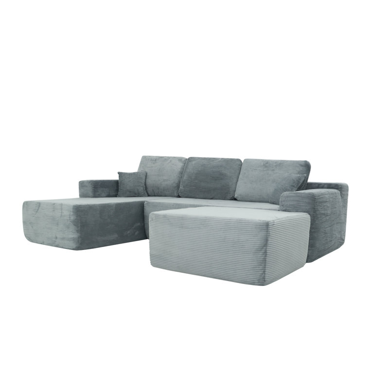 105.7"Cloud Sectional Couch With Ushaped Chaise,Modern Modular Sofa With Deep Seat, Upholstered Couches For Living Room Bedroom,No Assembly Required,(Corduroy Fabric),Grey