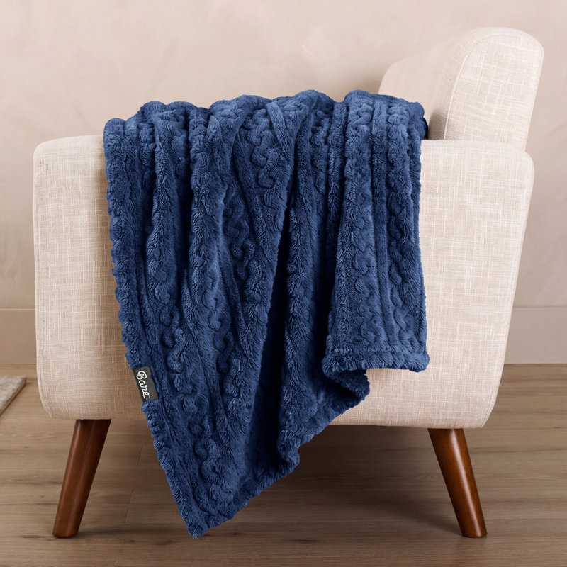 Couverture Cozy Faux Shearling, Double/Grand, Câble bleu foncé