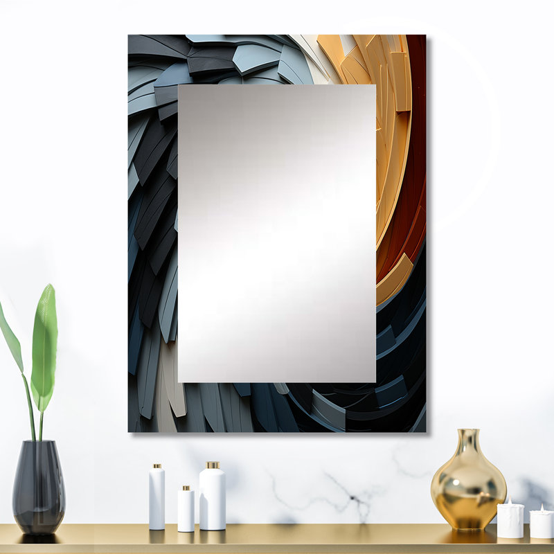 Geometric Spiral III - Abstract Spirals Decorative Mirror, Gold Large Wall Mirror, Printed Metal Art, 32" x 24"