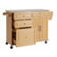 Îlot de cuisine intérieur en bambou avec plateau en acier inoxydable - Chariot mobile avec tiroirs, armoire et porte-serviettes pour la salle à manger et le bar