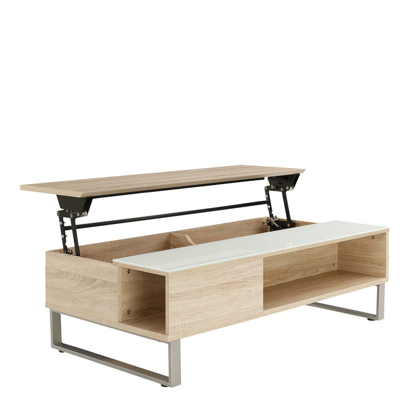 Ayala Lift Top Frame Coffee Table with Storage, Oak/White