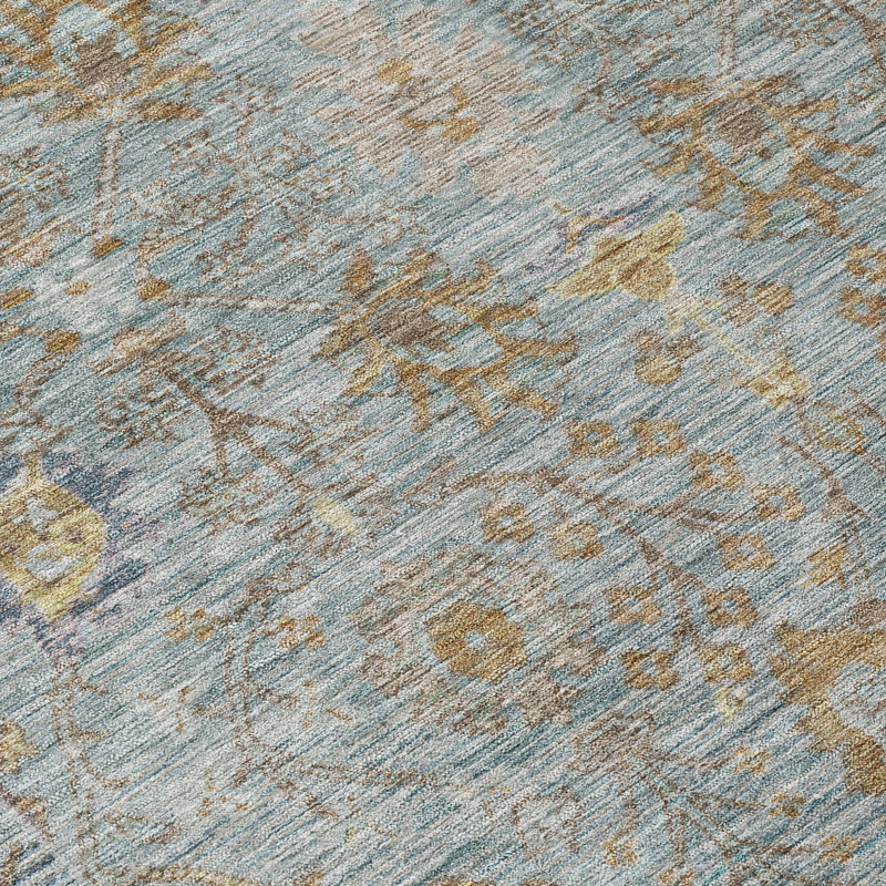Teal Rectangular Washable Synthetic Indoor/Outdoor Rug 3' x 5'